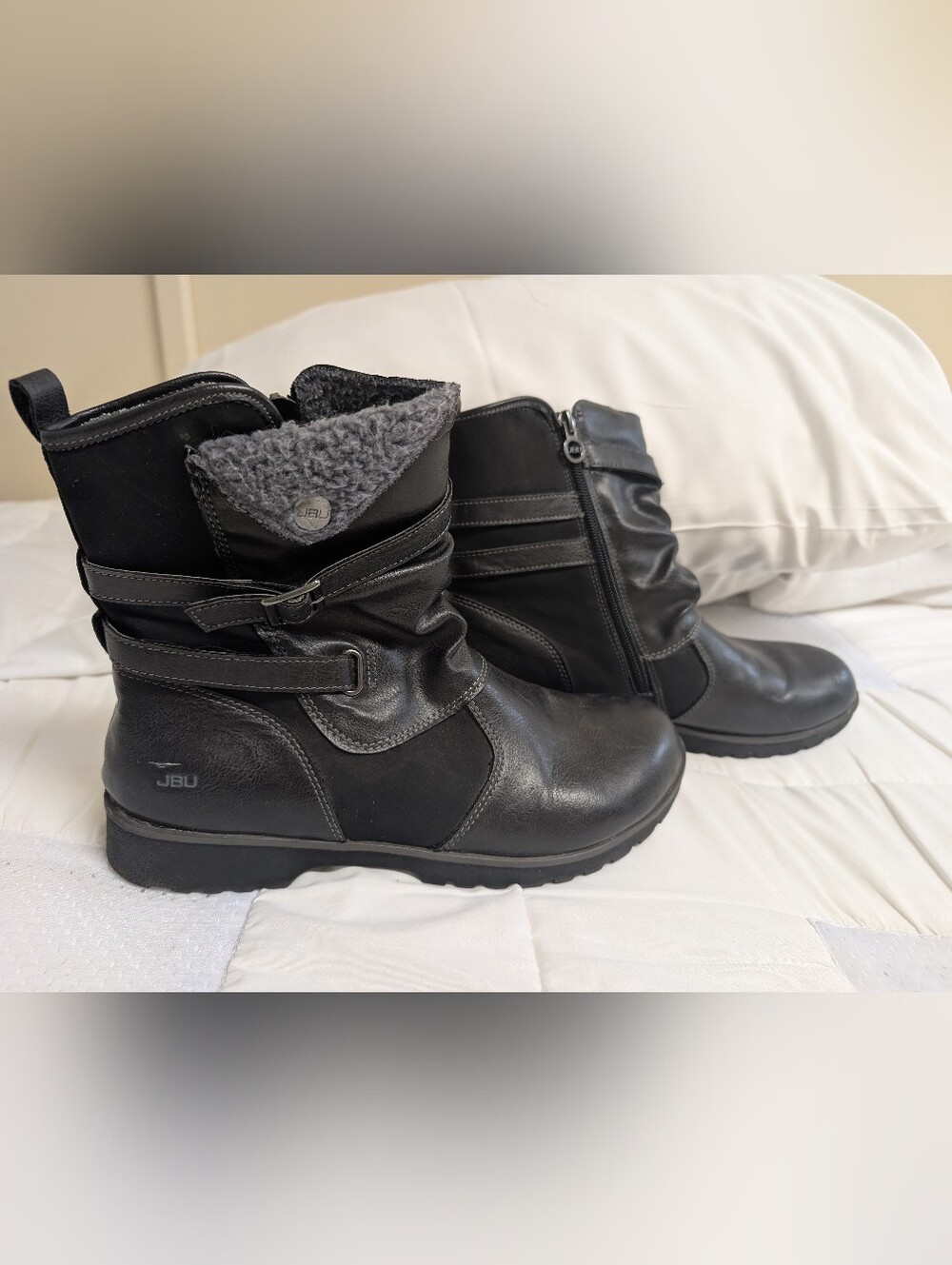 JBU Women's Black Faux Leather & Suede Faux-Fur Lined Ankle Boots
